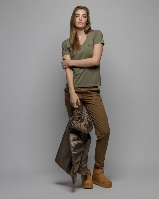 KHAKI WOMEN'S V-NECK SHORT SLEEVE T-SHIRT 2D25FW4514SS0205