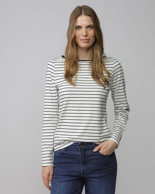 WHITE WOMEN'S STRIPED LONG SLEEVE T-SHIRT 2D25FW4534LS0205