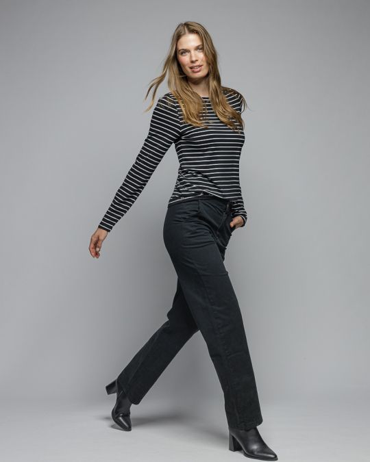 BLACK WOMEN'S STRIPED LONG SLEEVE T-SHIRT 2D25FW4534LS0205