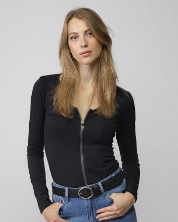 BLACK WOMEN'S ZIP LONG SLEEVE T-SHIRT 2D25FW4541LS0204