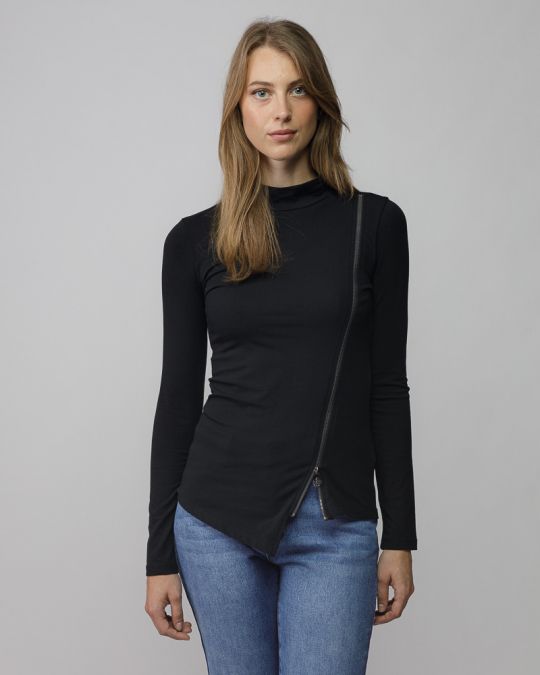 BLACK WOMEN'S ZIP LONG SLEEVE T-SHIRT 2D25FW4540LS0204