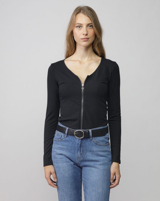 BLACK WOMEN'S ZIP LONG SLEEVE T-SHIRT 2D25FW4541LS0204