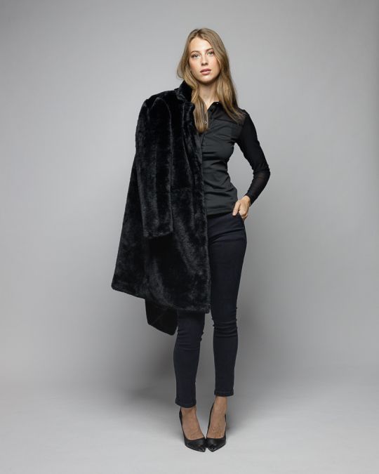 BLACK WOMEN'S SHIRT WITH TRANSPARENT SLEEVES 2D25FW5501LS0201