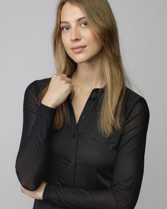 BLACK WOMEN'S SHIRT WITH TRANSPARENT SLEEVES 2D25FW5501LS0201