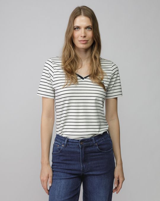 WHITE WOMEN'S STRIPED SHORT SLEEVE T-SHIRT 2D25FW4513SS0205