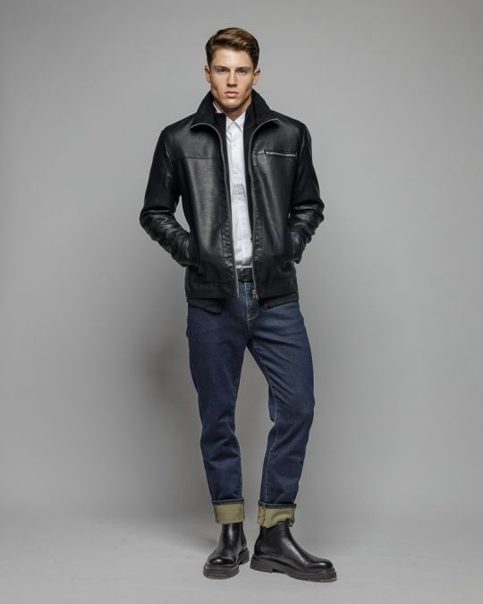 BLACK MEN'S VEGAN LEATHER COAT 1D25FW3023KA9000