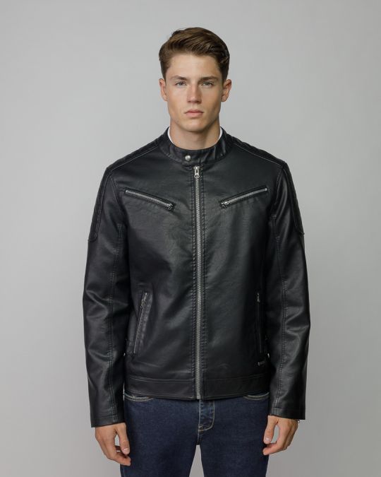 BLACK MEN'S VEGAN LEATHER COAT 1D25FW3021KA9000