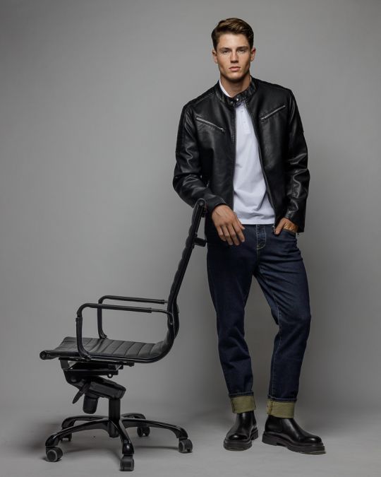 BLACK MEN'S VEGAN LEATHER COAT 1D25FW3021KA9000