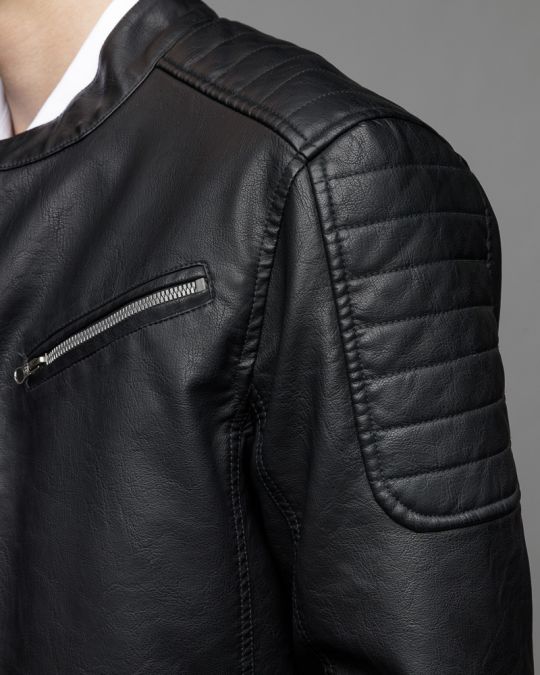 BLACK MEN'S VEGAN LEATHER COAT 1D25FW3021KA9000