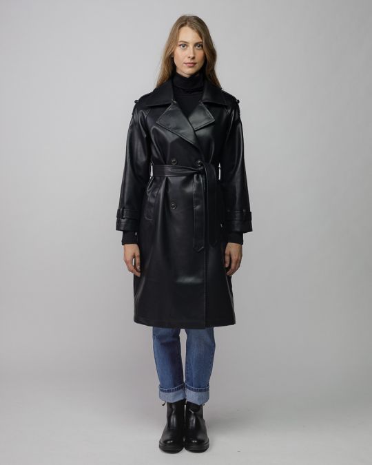 BLACK WOMEN'S VEGAN LEATHER COAT 2D25FW3595KA9000