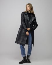 BLACK WOMEN'S VEGAN LEATHER COAT