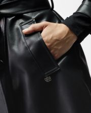 BLACK WOMEN'S VEGAN LEATHER COAT