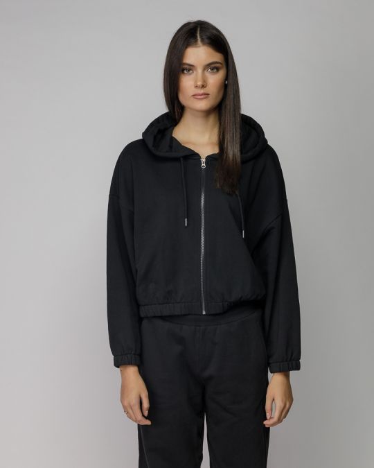 BLACK WOMEN'S HOODED ZIP SWEATER 2D25FW4590KA0705