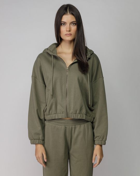 KHAKI WOMEN'S HOODED ZIP SWEATER 2D25FW4590KA0705