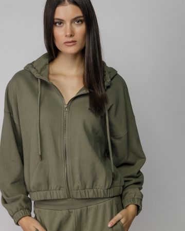 KHAKI WOMEN'S HOODED ZIP SWEATER 2D25FW4590KA0705
