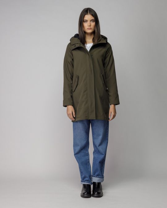 KHAKI WOMEN'S HOODED TRANSITIONAL COAT 2D25FW7583KA1200