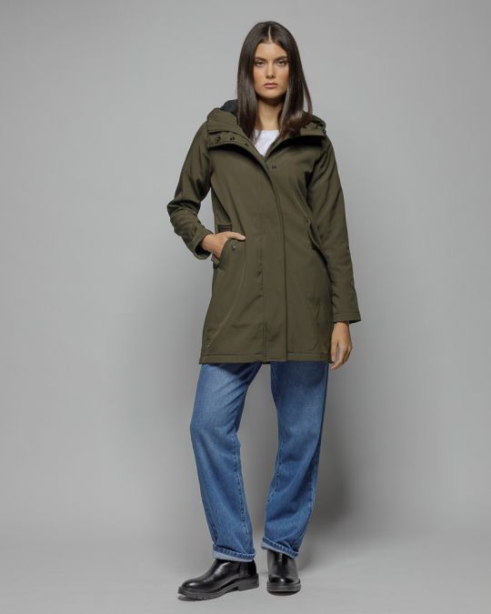 KHAKI WOMEN'S HOODED TRANSITIONAL COAT 2D25FW7583KA1200