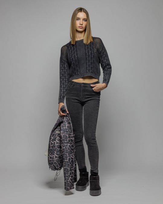 GREY WOMEN'S KNITTED SWEATER 2D25FW6520LS1124