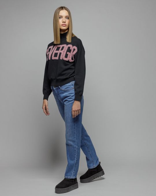 BLACK WOMEN'S KNITTED TURTLENECK SWEATER 2D25FW6531LS1101