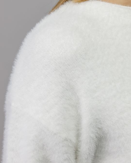 WHITE WOMEN'S FUZZY KNITTED SWEATER 2D25FW6532LS1101