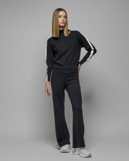 BLACK WOMEN'S KNITTED PANTS 2D25FW1531LP1101