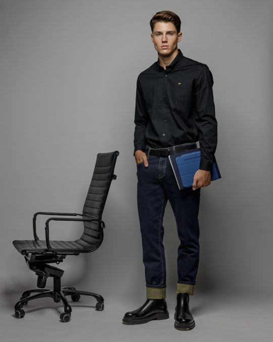 BLACK MEN'S POPLIN SHIRT 1D25FW5009LS1301