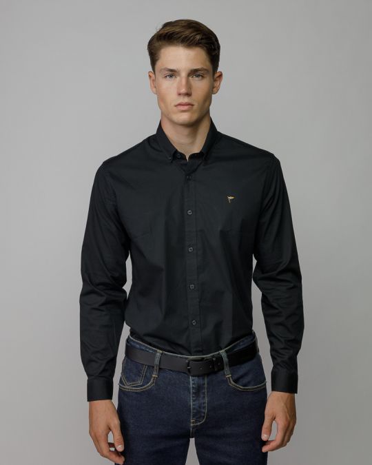 BLACK MEN'S POPLIN SHIRT 1D25FW5009LS1301