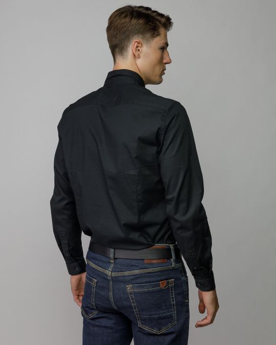 BLACK MEN'S POPLIN SHIRT 1D25FW5009LS1301