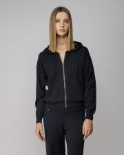 BLACK WOMEN'S KNITTED HOODED CARDIGAN