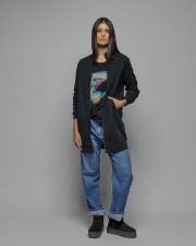 BLACK WOMEN'S LONG ZIP CARDIGAN