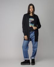 BLACK WOMEN'S LONG ZIP CARDIGAN