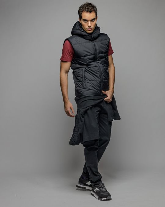 BLACK MEN'S HOODED VEST 1D25FW7002SL1600