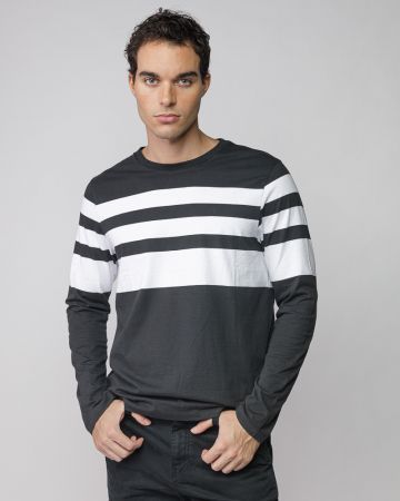 BLACK MEN'S LONG SLEEVE STRIPED T-SHIRT 1D25FW4009LS0105