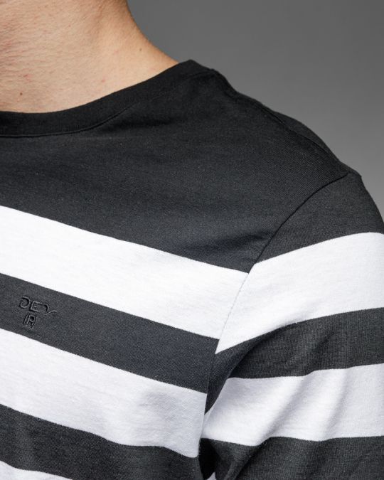 BLACK MEN'S LONG SLEEVE STRIPED T-SHIRT 1D25FW4009LS0105