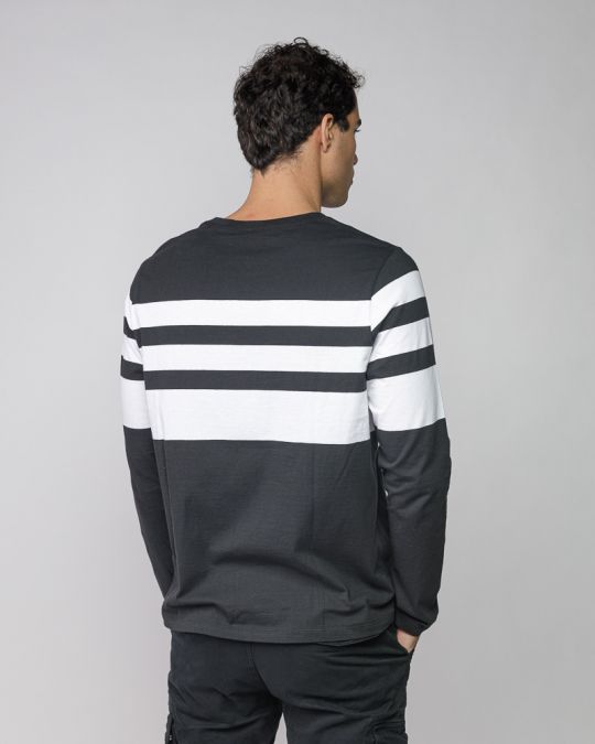 BLACK MEN'S LONG SLEEVE STRIPED T-SHIRT 1D25FW4009LS0105