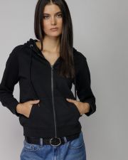 BLACK WOMEN'S HOODED ZIP SWEATER