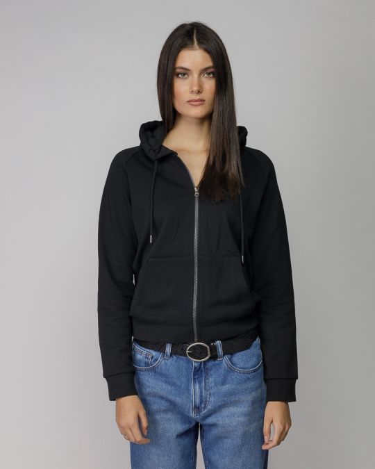 BLACK WOMEN'S HOODED ZIP SWEATER 2D25FW4588KA0705