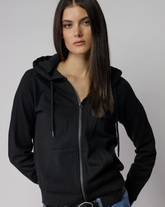 BLACK WOMEN'S HOODED ZIP SWEATER 2D25FW4588KA0705