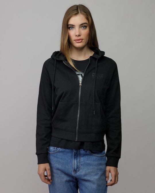 BLACK WOMEN'S HOODED ZIP SWEATER 2D25FW4588KA0705