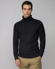 BLACK MEN'S KNITTED TURTLENECK SWEATER