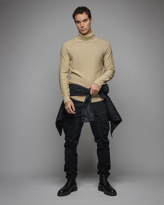 GREY MEN'S KNITTED TURTLENECK SWEATER 1D25FW6017LS1101