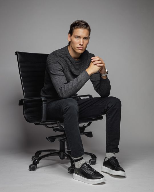 BLACK MEN'S KNITTED SWEATER 1D25FW6026LS1101