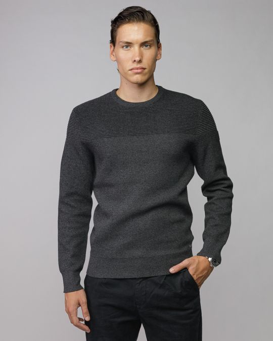 BLACK MEN'S KNITTED SWEATER 1D25FW6026LS1101