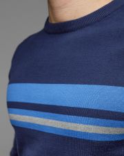 BLUE MEN'S STRIPED KNITTED SWEATER