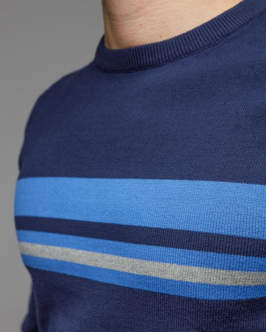 BLUE MEN'S STRIPED KNITTED SWEATER 1D25FW6028LS1101