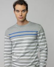 GREY MEN'S STRIPED KNITTED SWEATER
