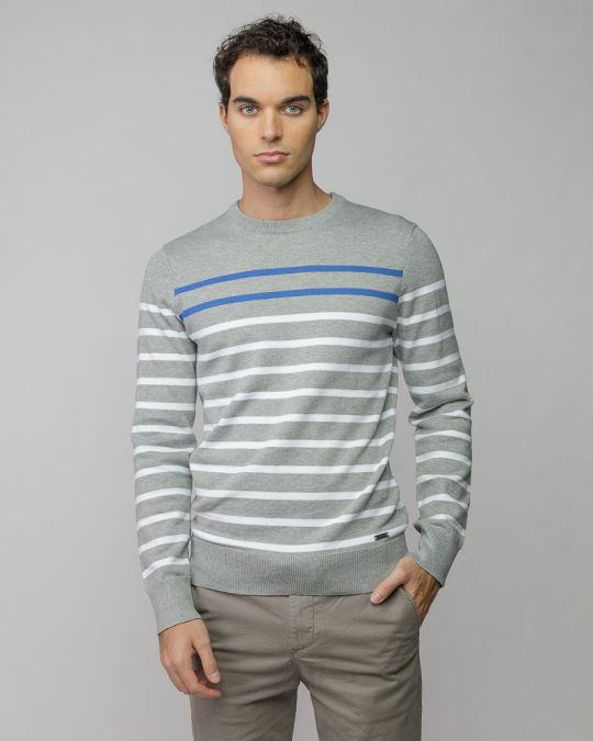 GREY MEN'S STRIPED KNITTED SWEATER 1D25FW6028LS1101