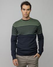KHAKI MEN'S STRIPED KNITTED SWEATER