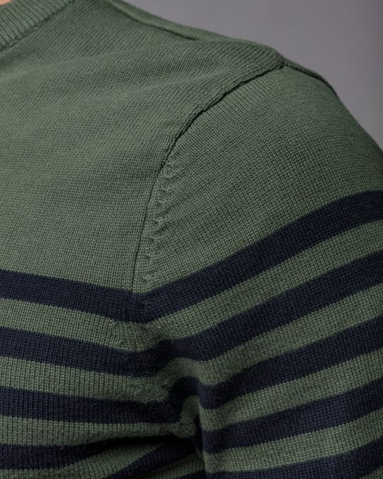KHAKI MEN'S STRIPED KNITTED SWEATER 1D25FW6028LS1101