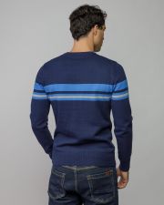 BLUE MEN'S STRIPED KNITTED SWEATER